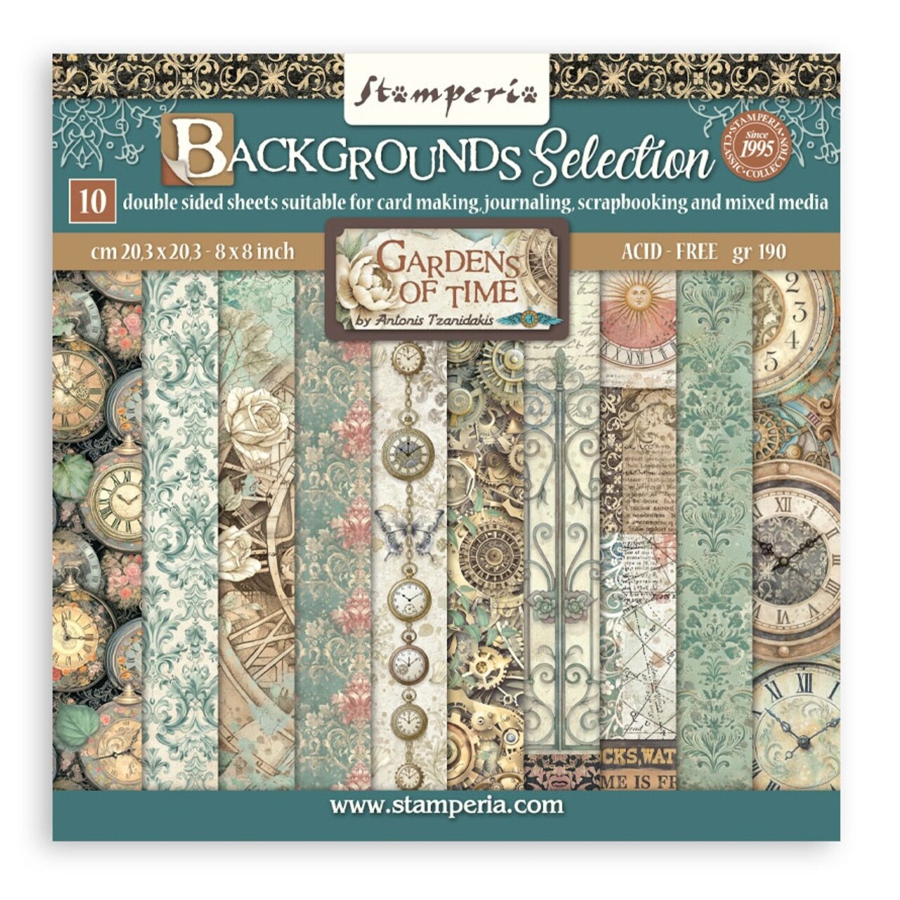 Stamperia Backgrounds Double-Sided Paper Pad 8"X8" 10/Pkg-Gardens of Time